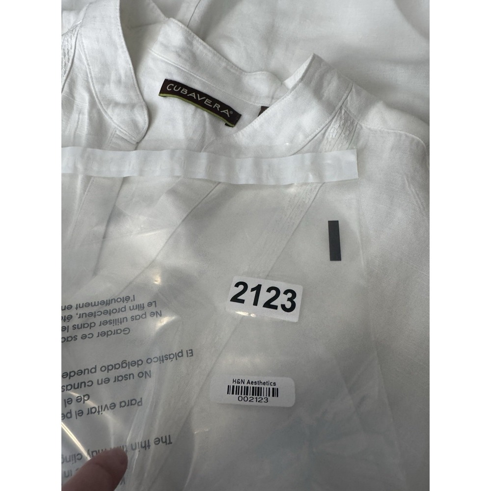 Cubavera XL Linen Long Sleeve Shirt Mens Popover White Embroidered beachy - Picture 5 of 11